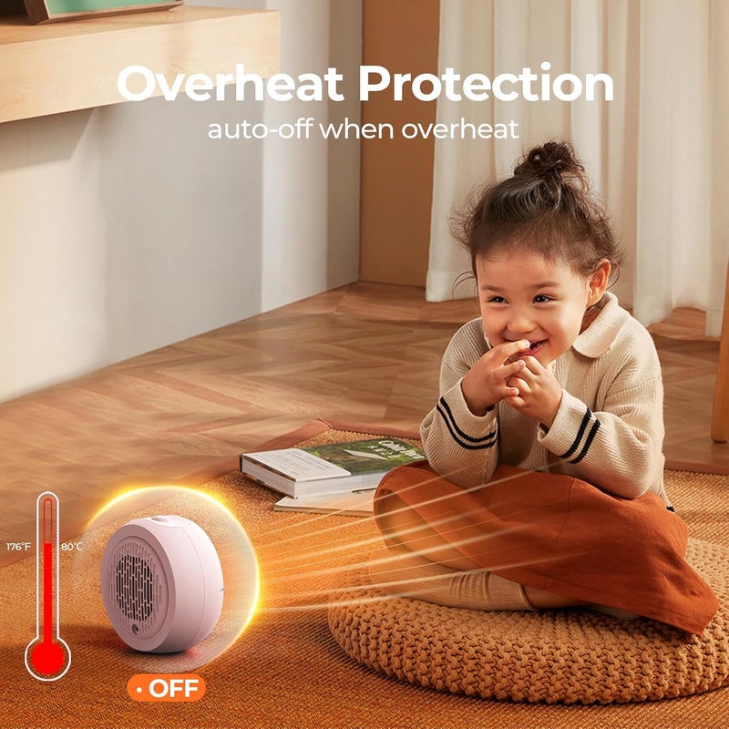 ASNUG Space Heater, Portable Electric PTC Ceramic Heaters for Indoor Use, 2S Efficient Heating, Tip-Over & Overheat Protection, Quiet Small Mini Desk Heater for Bathroom Home Office Bedroom - Image 5